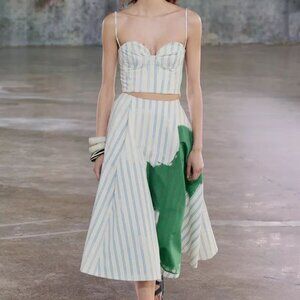 ZARA NEW WOMAN MID-RISE MIDI STRIPED PRINT SKIRT